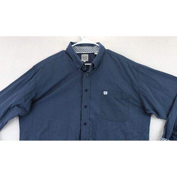 Cinch Mens Long Sleeve Blue Dotted Button Up Shirt XL - Picture 2 of 15